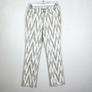 Chico’s Platinum Denim Grey & White Zigzag Pattern Straight Leg Jeans